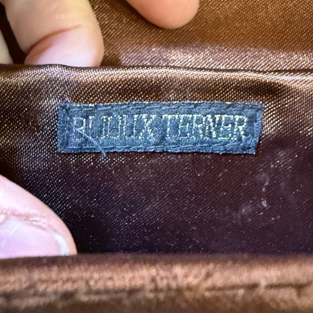 Bijoux Terner Copper Beaded Sequin Evening Clutch Scalloped Flap Brown Bag - Picture 3 of 9